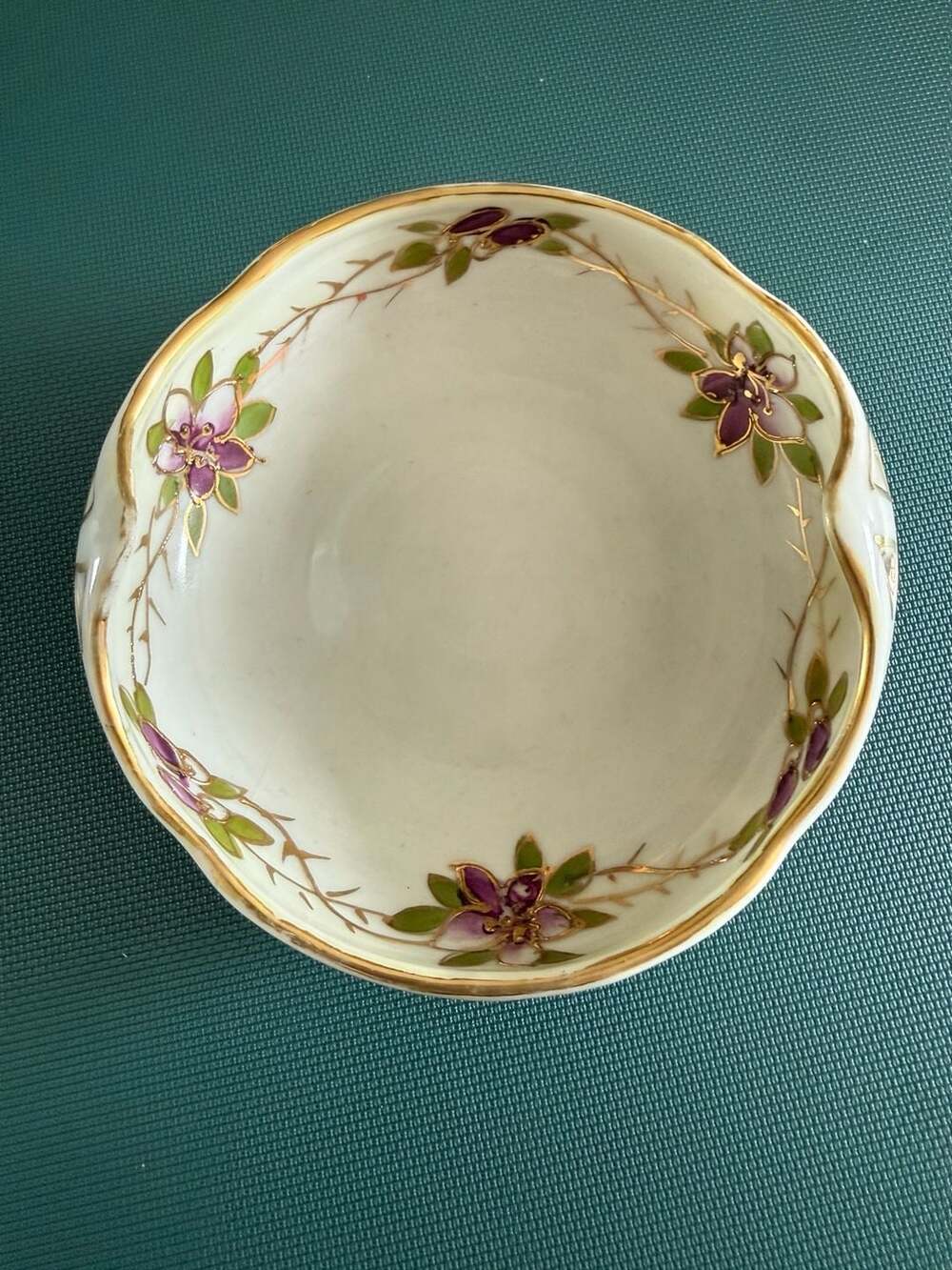 Antique Nippon Hand-Painted Porcelain Floral Bowl with Gold Trim